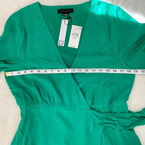 Sanctuary Green Wrap Casual Dress, Long Sleeve, V-neck, Ties at waist, Lined - Picture 3 of 8